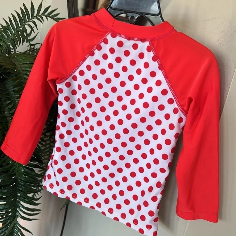 Disney Junior Minnie Mouse Swim Shirt Long Sleeved Polka Dot Red White Rashguard